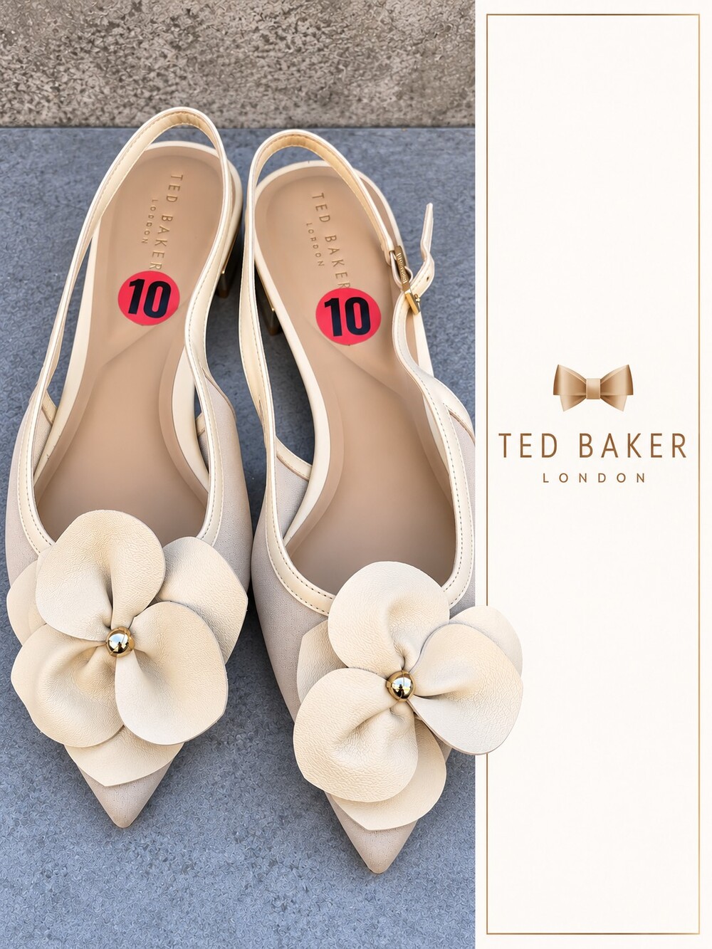 Ted Baker Lili Rose Ivory Floral Slingback Flats Size 10